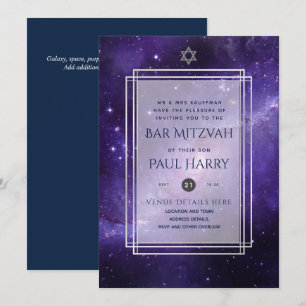 Galaxy Starry Night BAR MITZVAH Invitations Navy