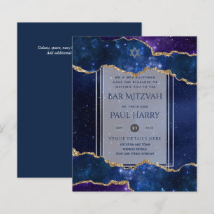 Galaxy Starry Night BAR MITZVAH Invitations Navy
