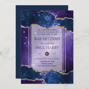 Galaxy Starry Night BAR MITZVAH Invitations Navy