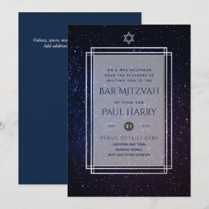 Galaxy Starry Night BAR MITZVAH Invitations Navy