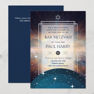 Galaxy Starry Night BAR MITZVAH Invitations Navy