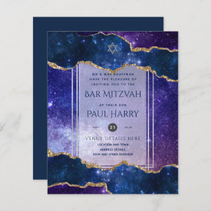 Galaxy Starry Night BAR MITZVAH Invitations Navy