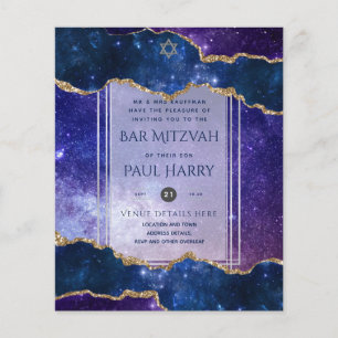 Galaxy Starry Night BAR MITZVAH Invitations Navy Flyer