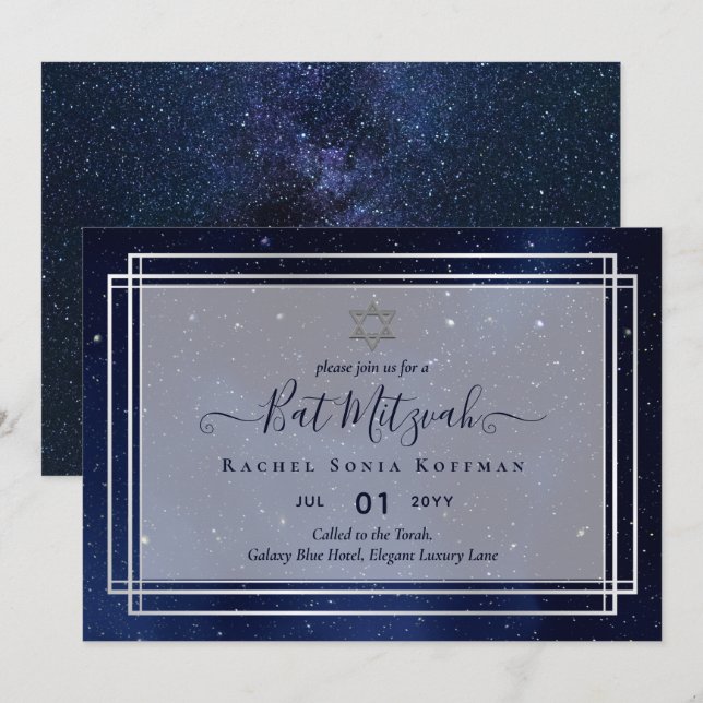 Galaxy Starry Night BAT MITZVAH Agate Invitation (Front/Back)