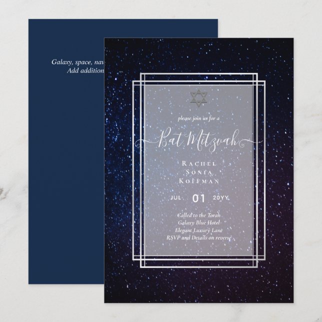 Galaxy Starry Night BAT MITZVAH Agate Invitation (Front/Back)