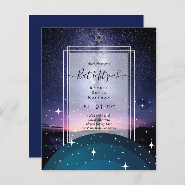 Galaxy Starry Night BAT MITZVAH Agate Invitation (Front/Back)