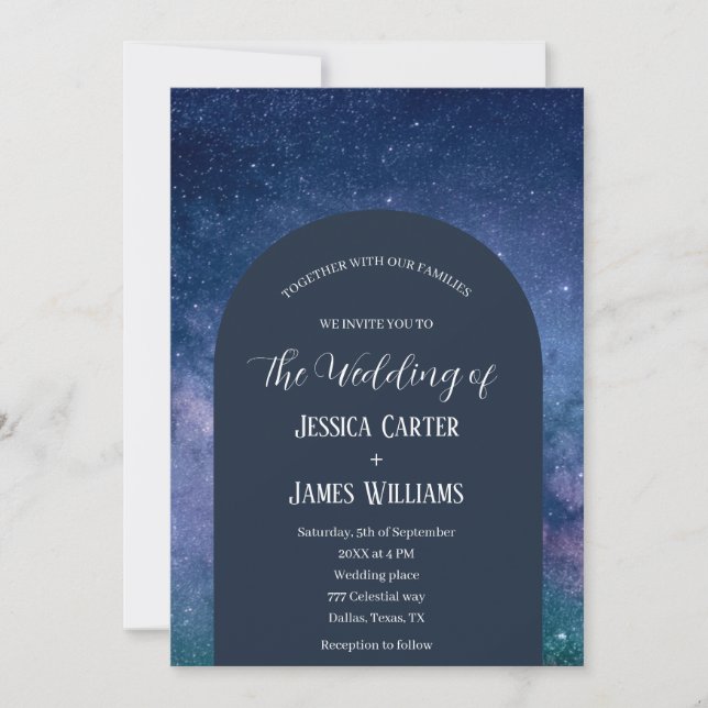Galaxy Starry Night Celestial Arch Space Wedding Invitation (Front)