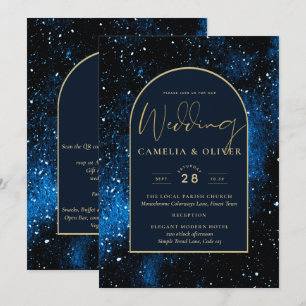 Galaxy Starry Night Navy Blue Gold Wedding Invitation