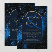 Galaxy Starry Night Navy Blue Gold Wedding