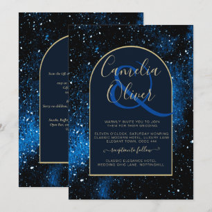 Galaxy Starry Night Navy Blue Gold Wedding Invitation