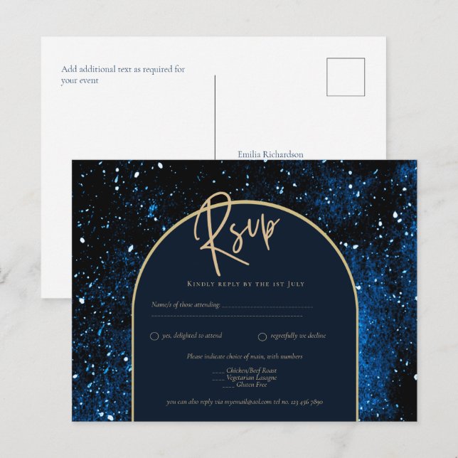 Galaxy Starry Night Navy Blue Gold Wedding Postcard (Front/Back)