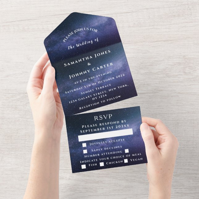 Galaxy Starry Night Sky Universe Wedding Nebula All In One Invitation (Tearaway)