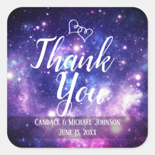 Galaxy Starry Night Wedding Thank You Favour Square Sticker