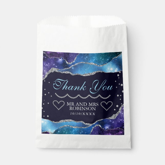Galaxy starry Silver Glitter Agate Wedding Favour Bags (Front)
