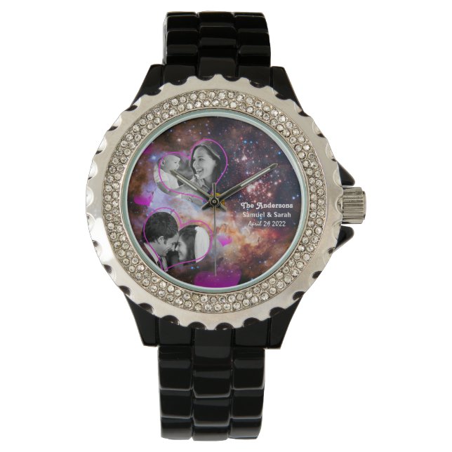 Galaxy Stars Anniversary, Wedding Photo Collage Watch (Front)