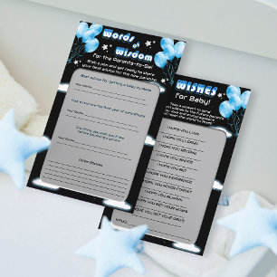 Galaxy Stars Blue Balloons Baby Shower Advice Card