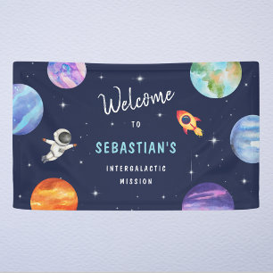 Galaxy Stars Blue Birthday Party Welcome Banner