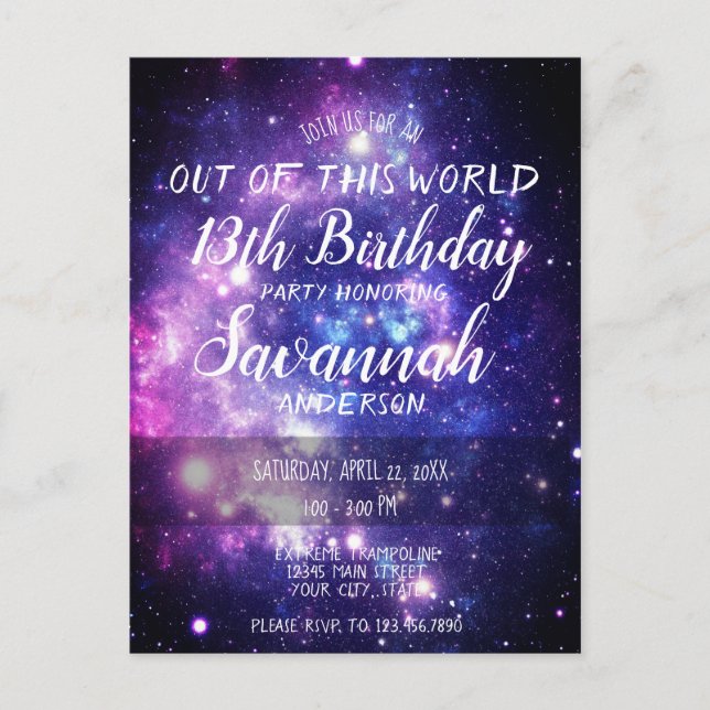 Galaxy Stars Out of This World Birthday Invitation Postcard (Front)