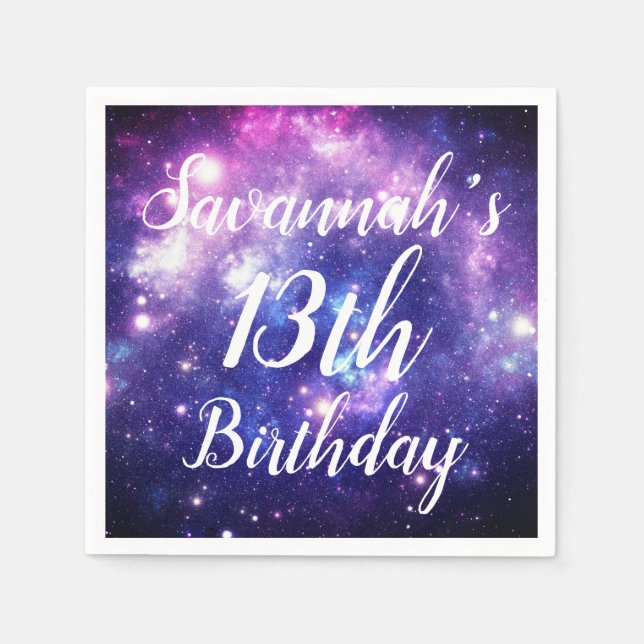 Galaxy Stars Outer Space Personalised Birthday Napkin (Front)