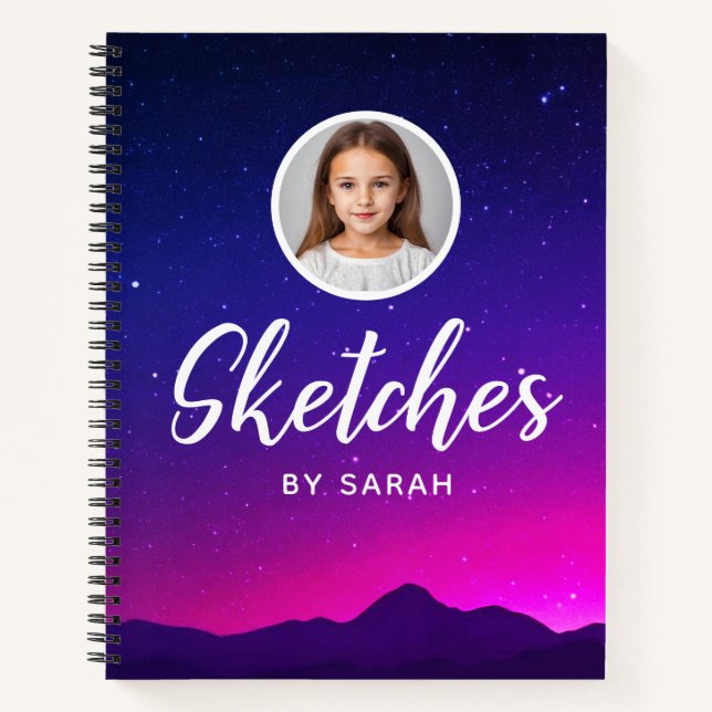 Galaxy Stars Personalised Name Sketchbook Notebook (Front)