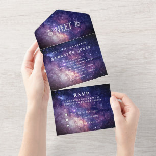 Galaxy Sweet 16 Pretty Stars Starry Night Sky All  All In One Invitation