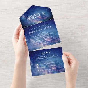 Galaxy Sweet 16 Pretty Stars Starry Night Sky All  In One Invitation