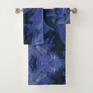 Galaxy Swirl Blue Glitter Abstract Cosmic Pattern Bath Towel Set