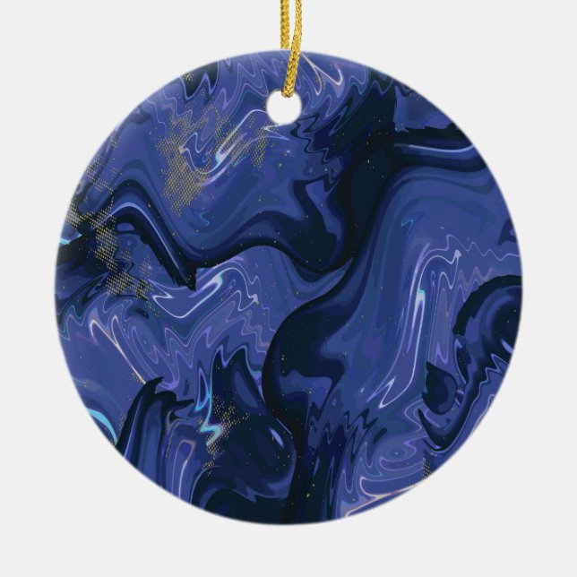 Galaxy Swirl Blue Glitter Abstract Cosmic Pattern  Ceramic Tree Decoration (Front)