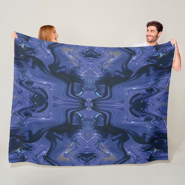 Galaxy Swirl Blue Glitter Abstract Cosmic Pattern  Fleece Blanket (In Situ)