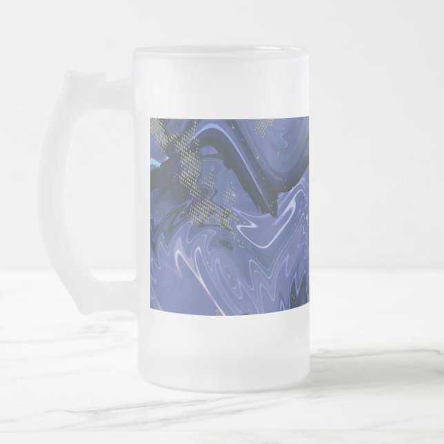 Galaxy Swirl Blue Glitter Abstract Cosmic Pattern  Frosted Glass Beer Mug (Left)