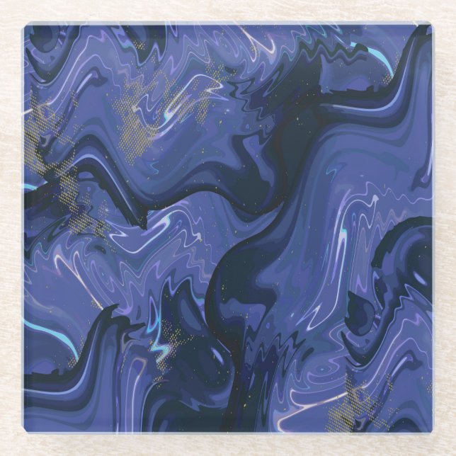 Galaxy Swirl Blue Glitter Abstract Cosmic Pattern  Glass Coaster (Front)