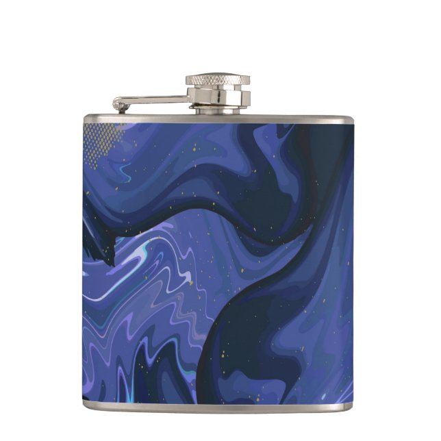 Galaxy Swirl Blue Glitter Abstract Cosmic Pattern  Hip Flask (Front)