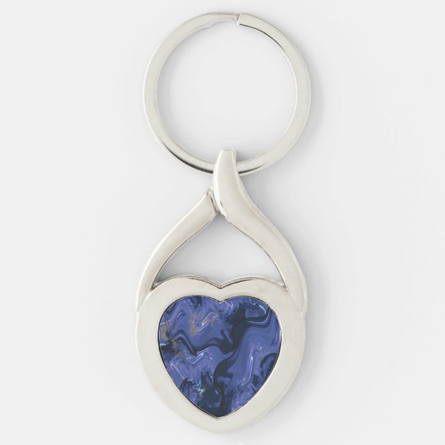 Galaxy Swirl Blue Glitter Abstract Cosmic Pattern  Key Ring (Front)