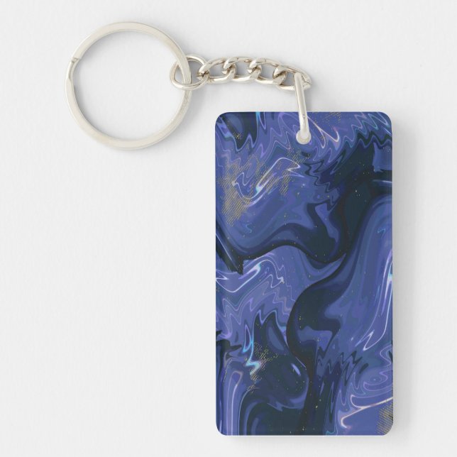 Galaxy Swirl Blue Glitter Abstract Cosmic Pattern  Key Ring (Front)