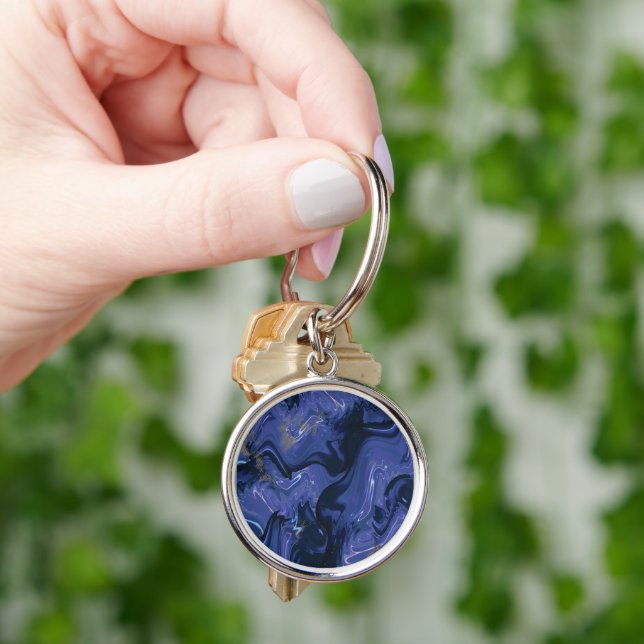 Galaxy Swirl Blue Glitter Abstract Cosmic Pattern  Key Ring (Hand)