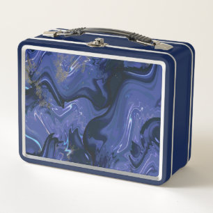 Galaxy Swirl Blue Glitter Abstract Cosmic Pattern Metal Lunch Box