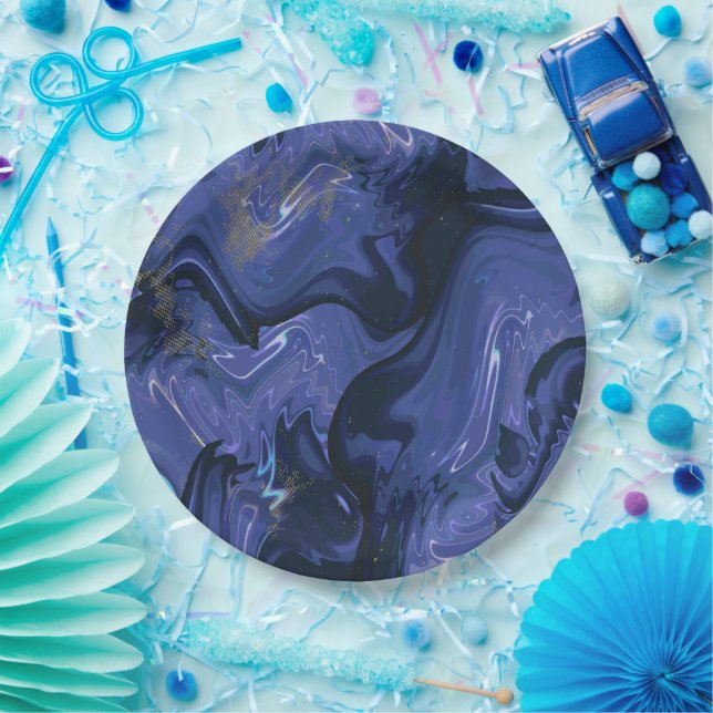 Galaxy Swirl Blue Glitter Abstract Cosmic Pattern  Paper Plate (Party)