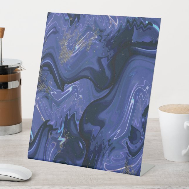 Galaxy Swirl Blue Glitter Abstract Cosmic Pattern  Pedestal Sign (In SItu)
