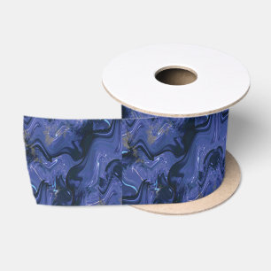 Galaxy Swirl Blue Glitter Abstract Cosmic Pattern Satin Ribbon