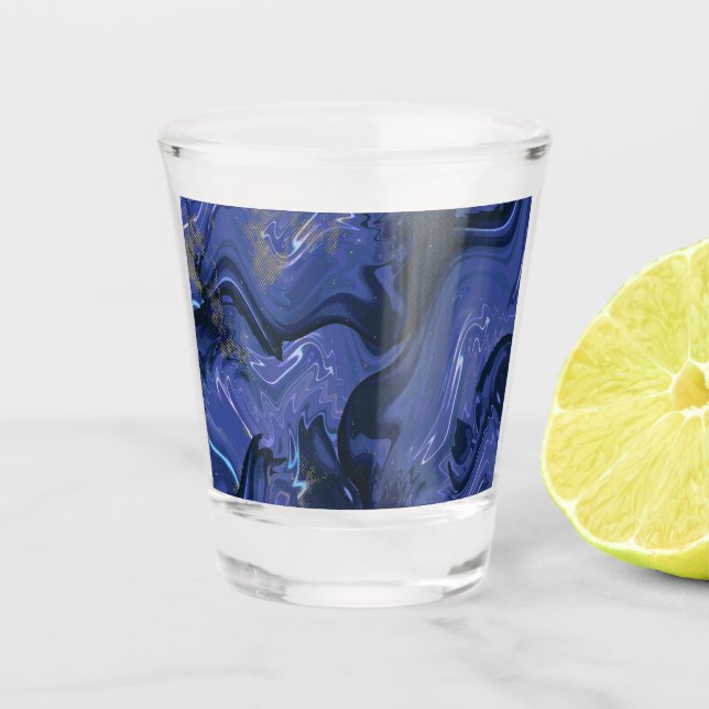 Galaxy Swirl Blue Glitter Abstract Cosmic Pattern  Shot Glass (Front)