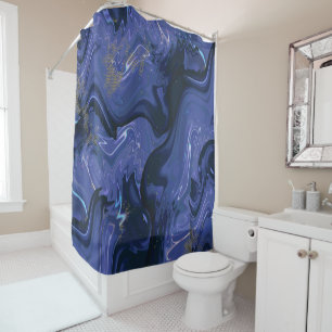 Galaxy Swirl Blue Glitter Abstract Cosmic Pattern  Shower Curtain