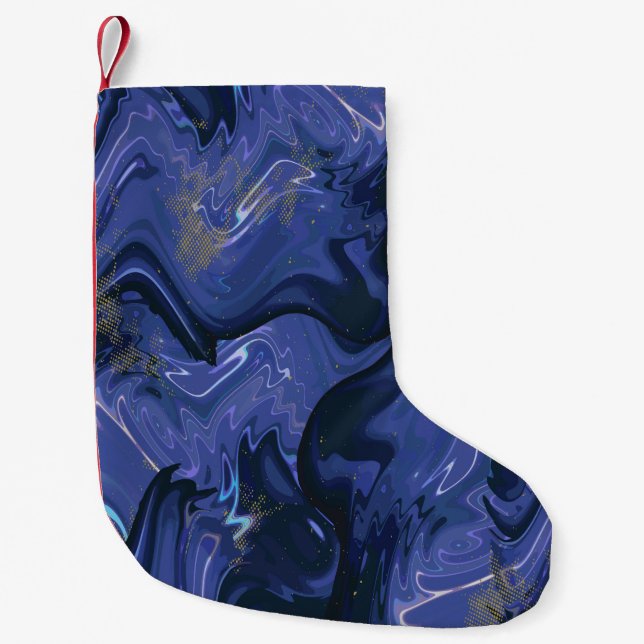 Galaxy Swirl Blue Glitter Abstract Cosmic Pattern  Small Christmas Stocking (Front)