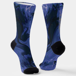 Galaxy Swirl Blue Glitter Abstract Cosmic Pattern Socks