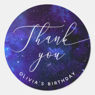Galaxy Thank You Birthday   Cosmic Starry Night Classic Round Sticker