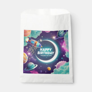 Galaxy-themed happy birthday crescent moon, stars favour bags