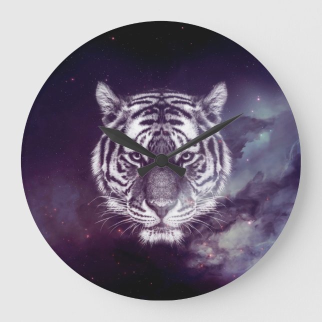 Galaxy Tiger Face Wallpaper Large Clock (Front)