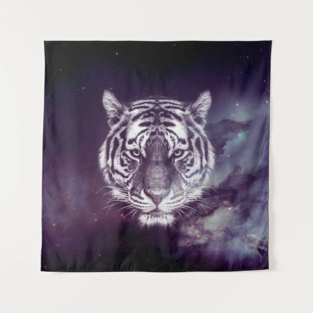 Galaxy Tiger Face Wallpaper Tapestry (Front)