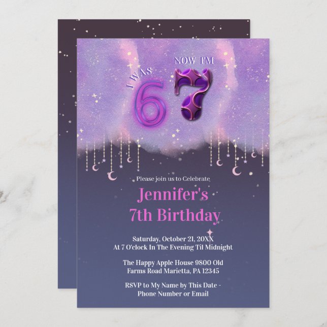 Galaxy Trend Meme I Was 6 Now I’m 7 Girl Birthday Invitation (Front/Back)