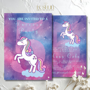 Galaxy Unicorn Magical Starry Birthday Party Invitation