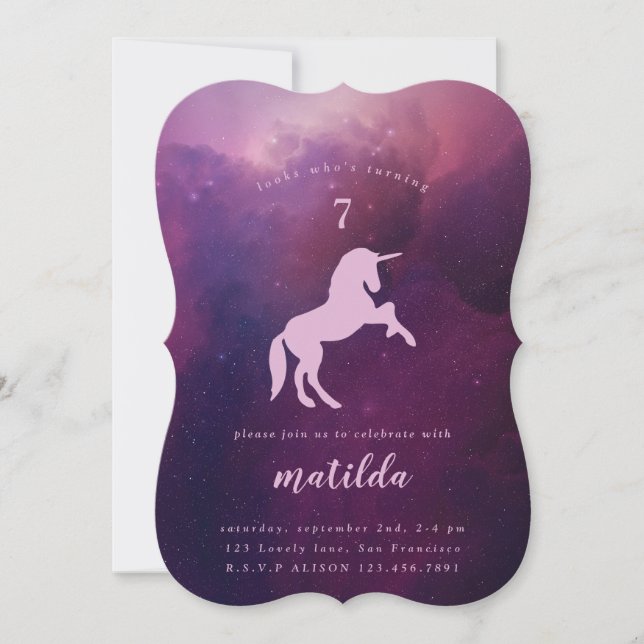 Galaxy unicorn photo party invitation (Front)